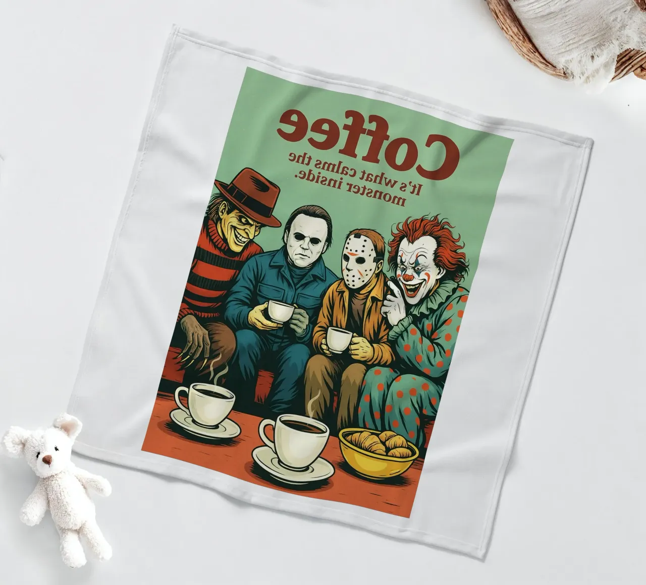 Coffe its what calm the monster inside fleece blanket by Rawdenox