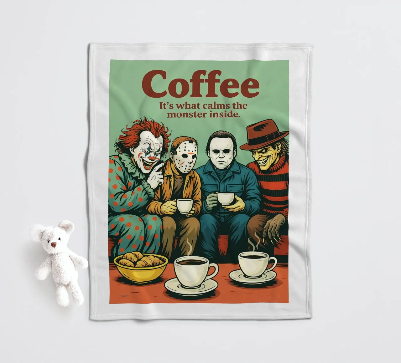 Coffe its what calm the monster inside fleece blanket by Rawdenox