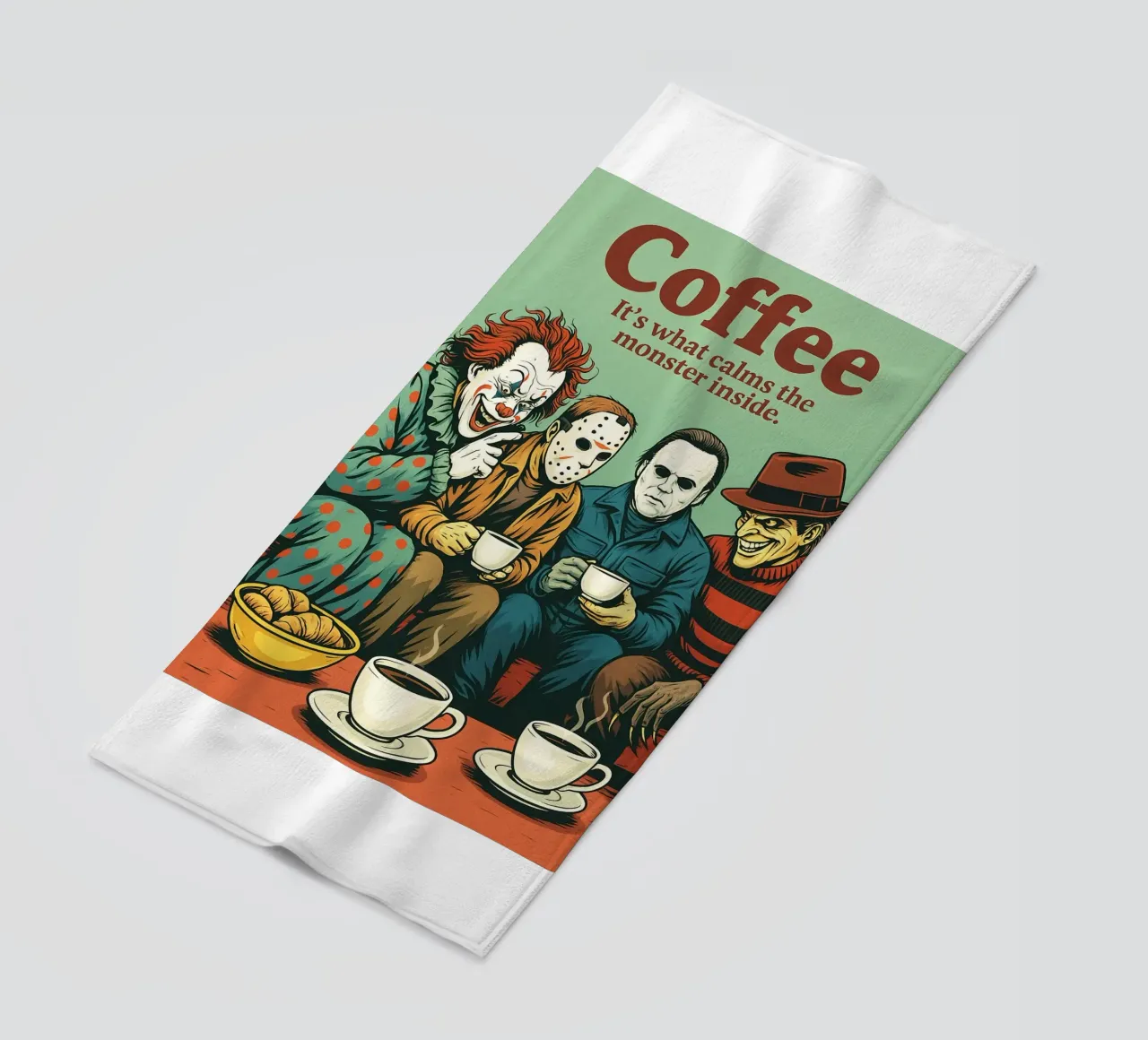 Coffe its what calm the monster inside beach towel by Rawdenox