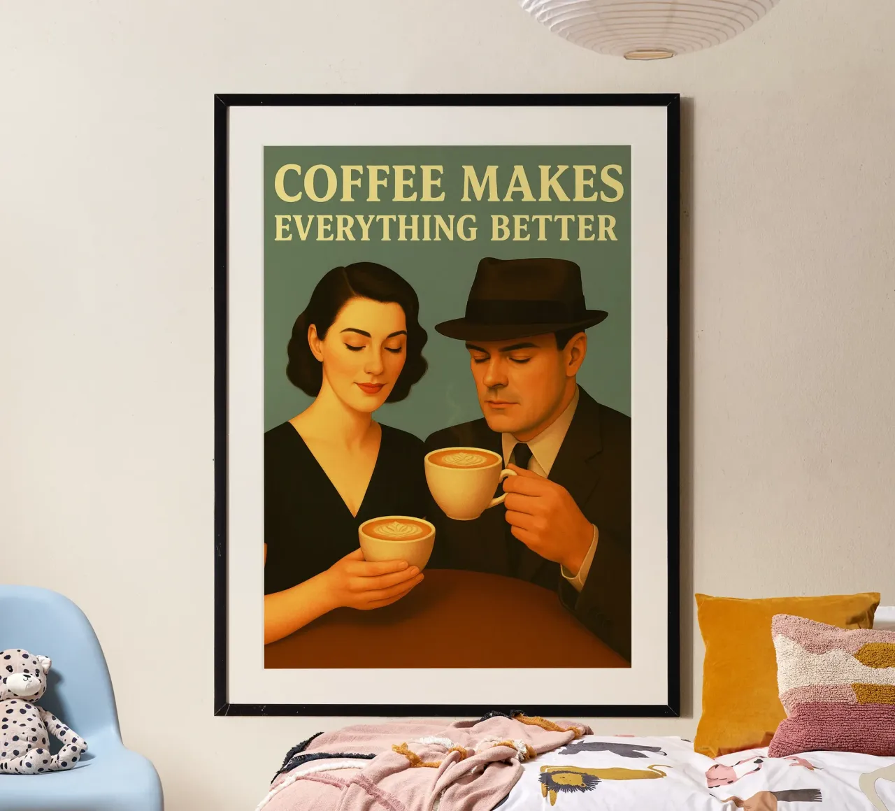 Mit Kaffee wird alles besser Poster mit Kunststoffrahmen von Rawdenox