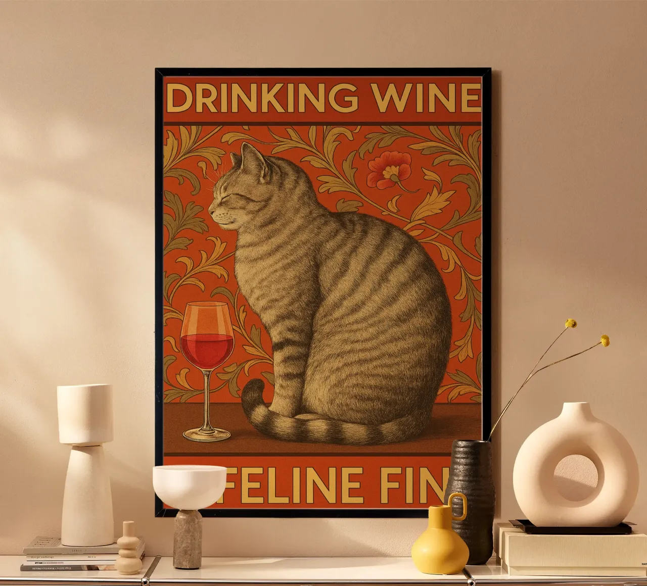 Bere vino Feline Fine Cat Funny poster da Rawdenox