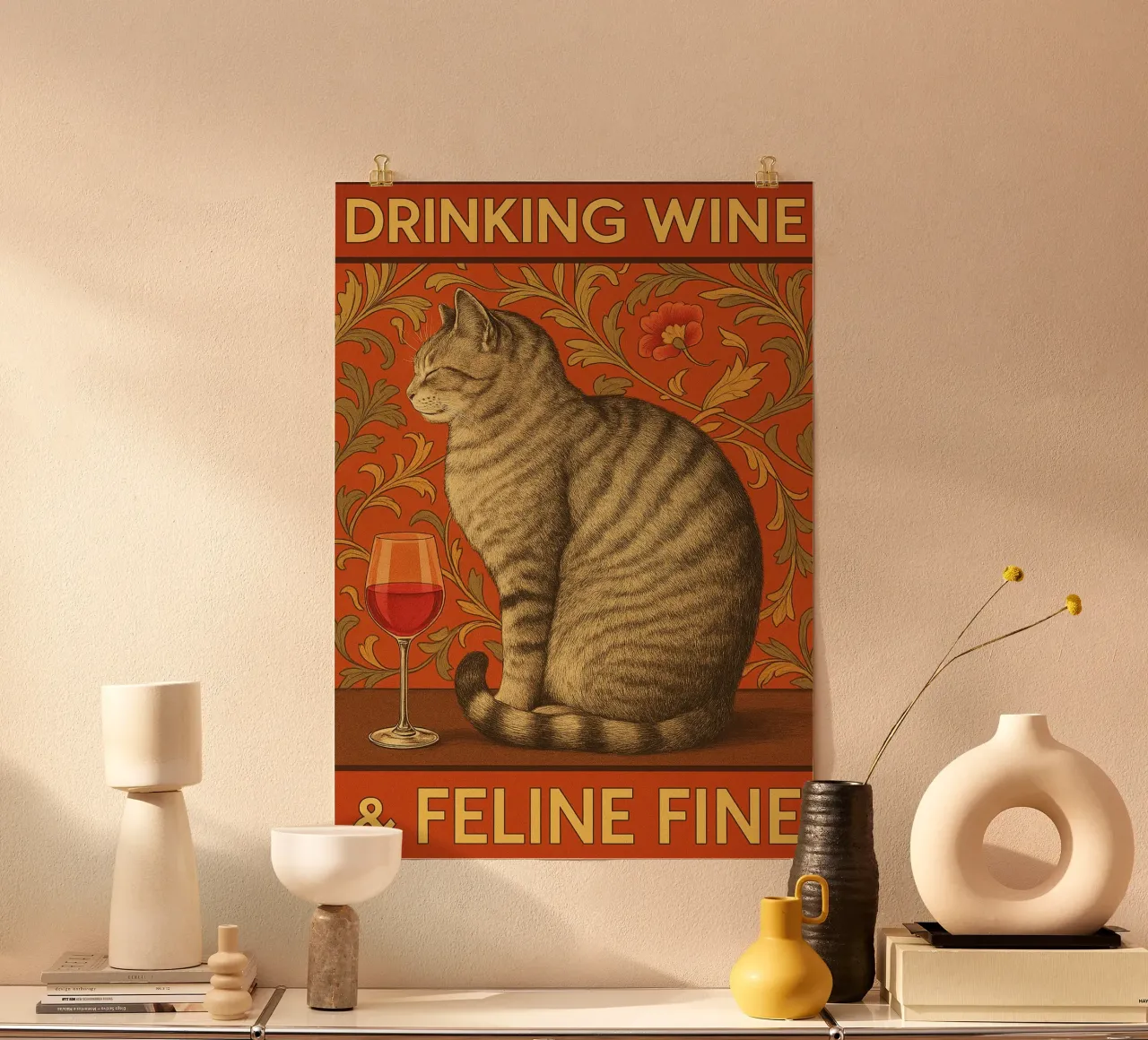 Bere vino Feline Fine Cat Funny poster da Rawdenox