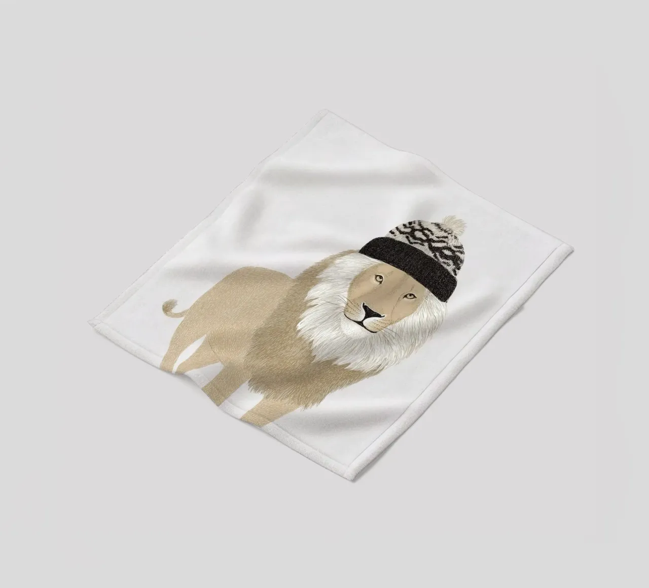 Lion with woolly hat fleece blanket by Carinaprint