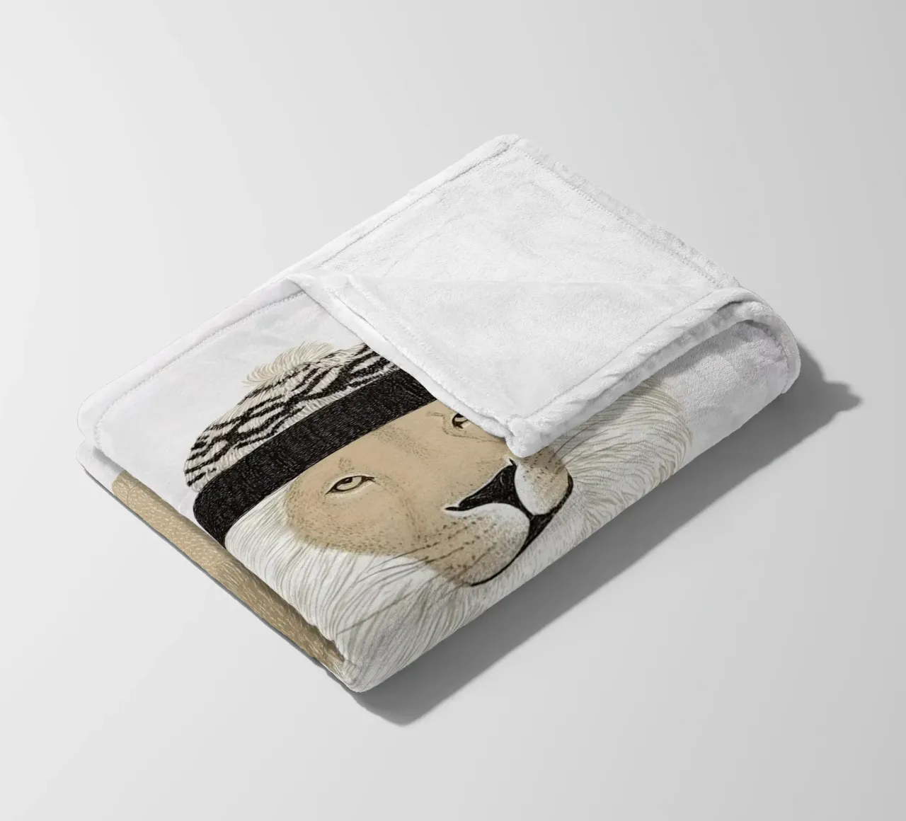 Lion with woolly hat fleece blanket by Carinaprint