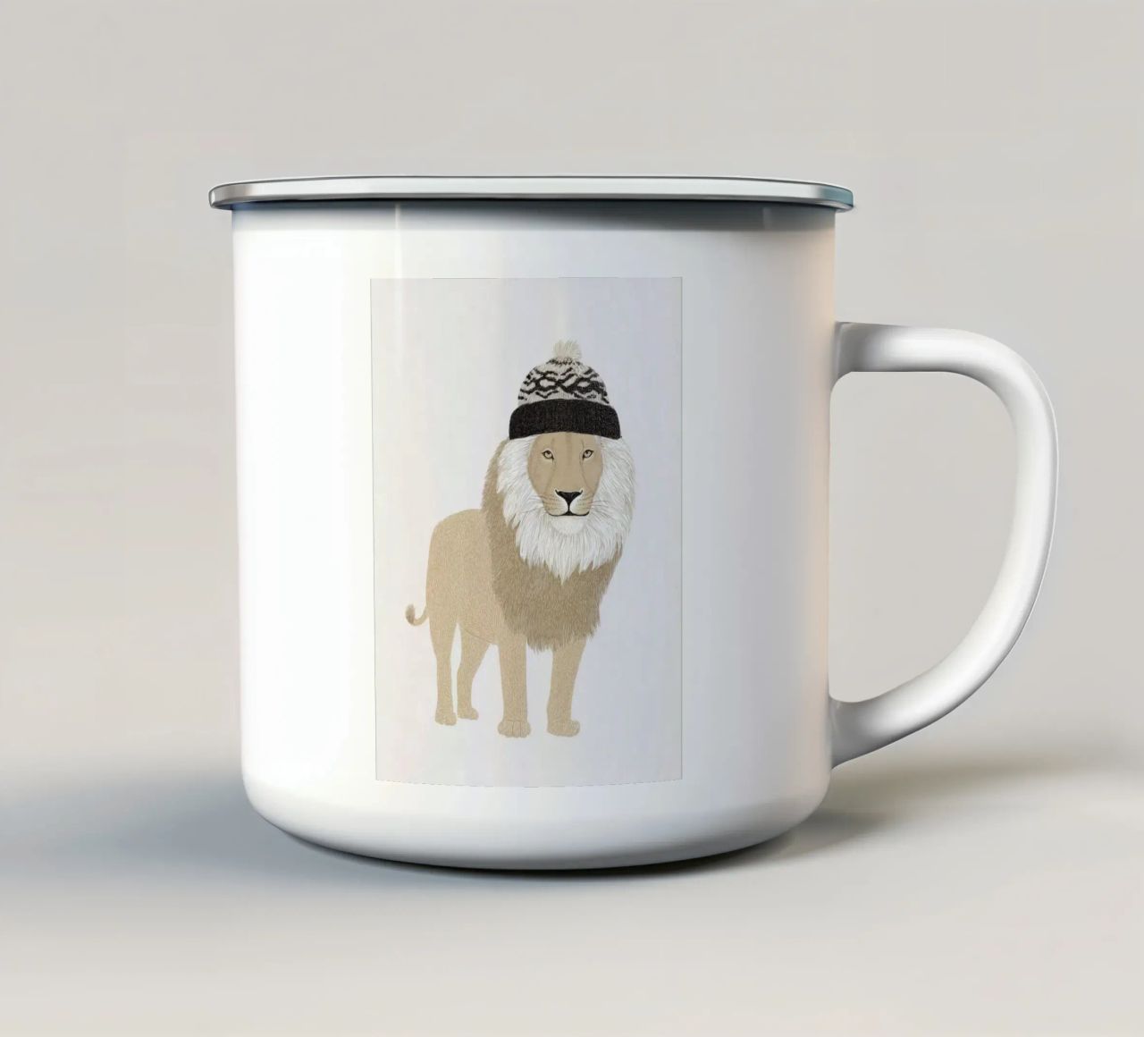 Lion avec bonnet de laine mug en émail de Carinaprint
