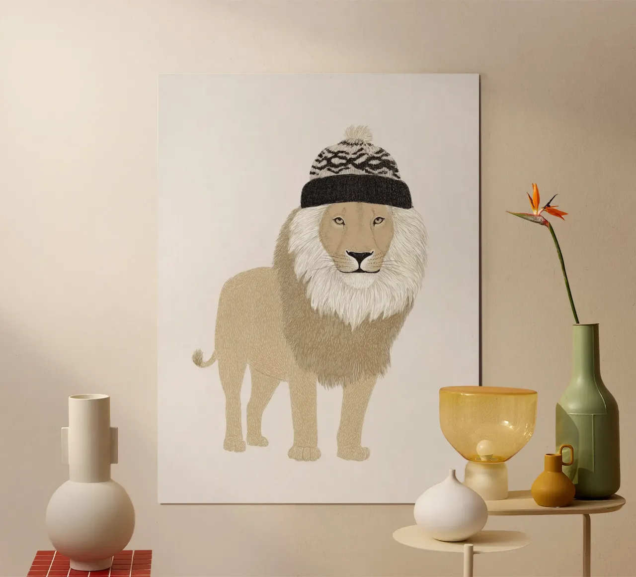 Lion with woolly hat hahnemühle by Carinaprint