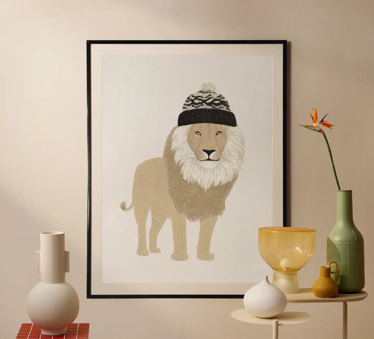 Lion with woolly hat hahnemühle by Carinaprint