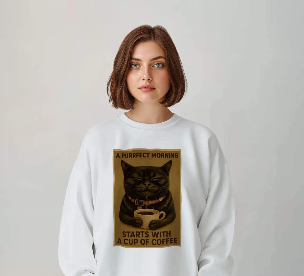 Gatto divertente Una mattina perfetta inizia con una tazza di caffè felpa da Rawdenox