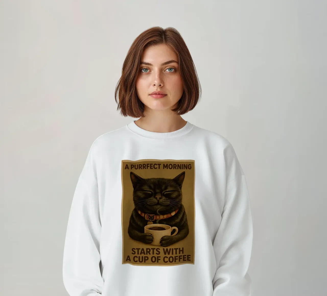 Lustige Katze Ein schnurriger Morgen beginnt mit einer Tasse Kaffee Sweatshirt von Rawdenox