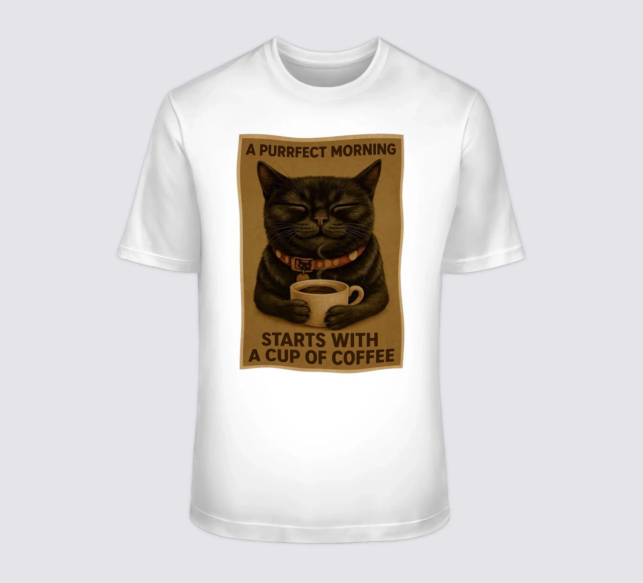 Gatto divertente Una mattina perfetta inizia con una tazza di caffè t-shirt da Rawdenox