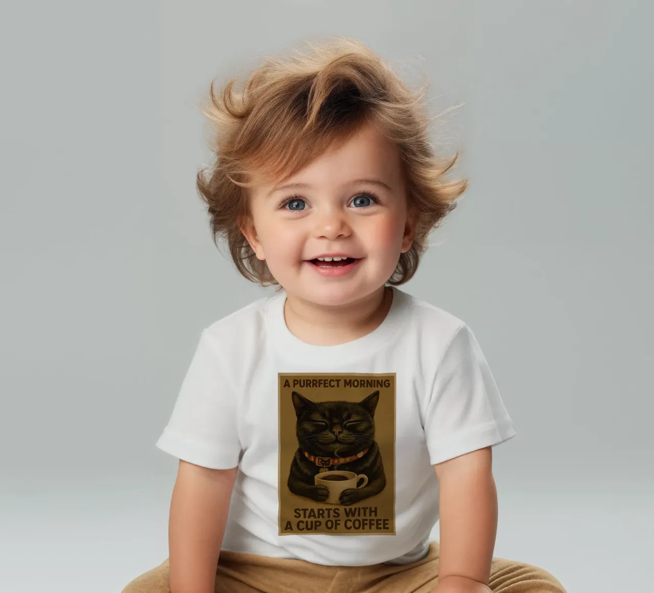 Grappige Kat Een perfecte ochtend begint met een kopje koffie baby t-shirt van Rawdenox
