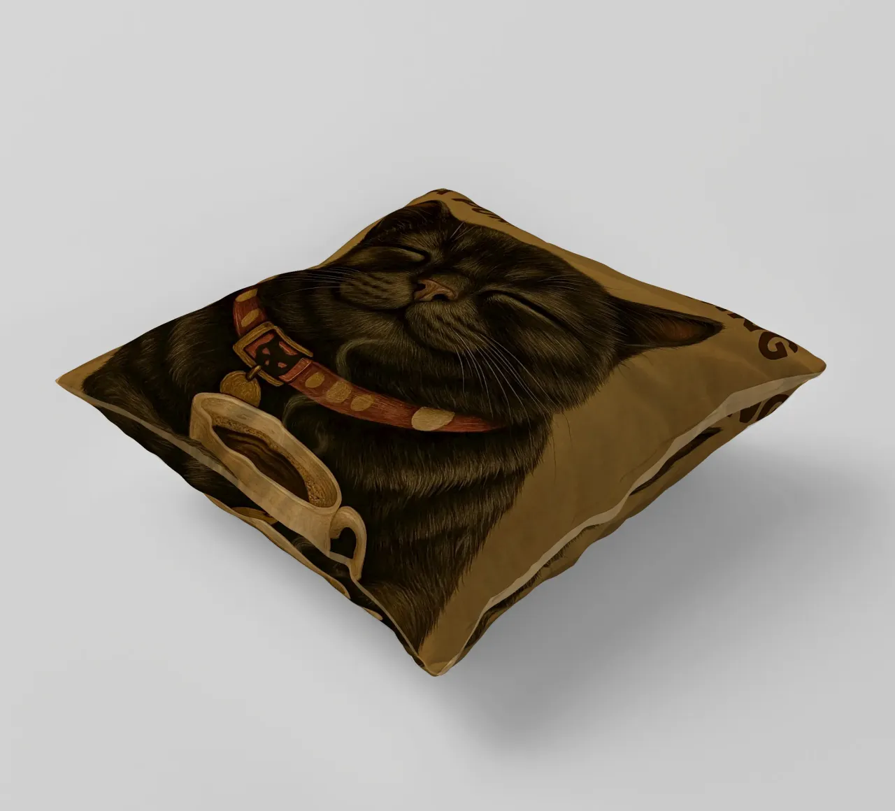 Lustige Katze Ein schnurriger Morgen beginnt mit einer Tasse Kaffee Kissen von Rawdenox