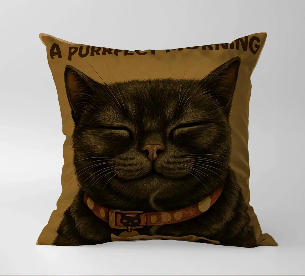 Gatto divertente Una mattina perfetta inizia con una tazza di caffè cuscino da Rawdenox