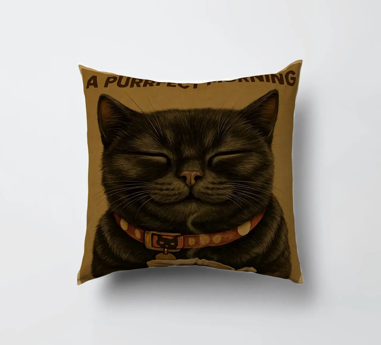 Gatto divertente Una mattina perfetta inizia con una tazza di caffè cuscino da Rawdenox