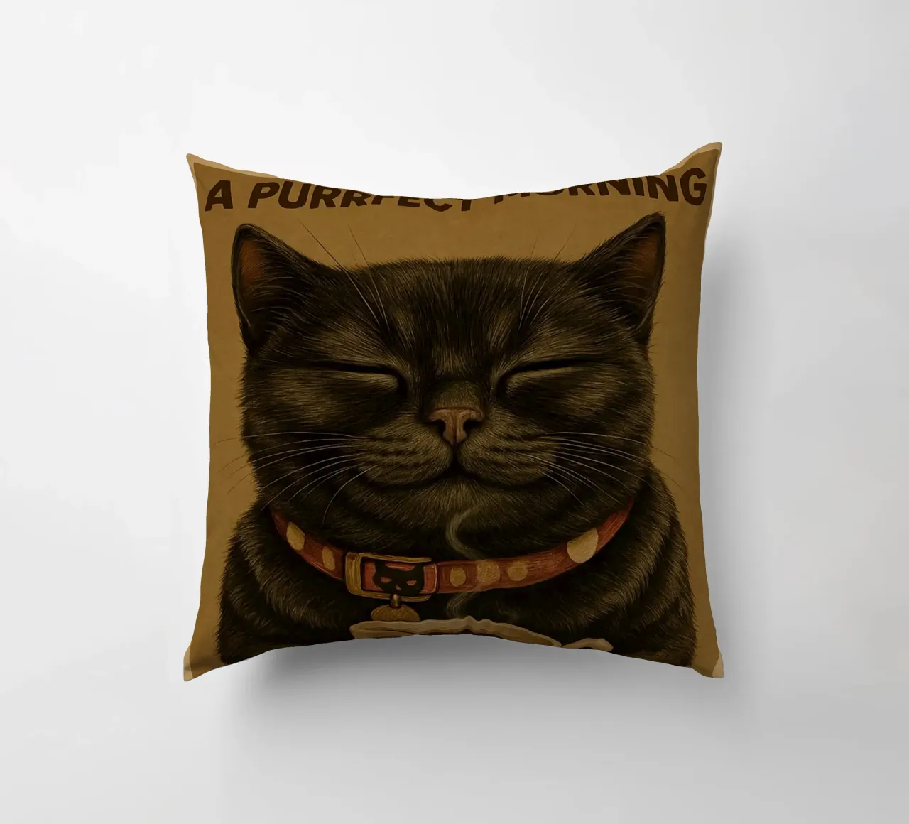 Lustige Katze Ein schnurriger Morgen beginnt mit einer Tasse Kaffee Kissen von Rawdenox