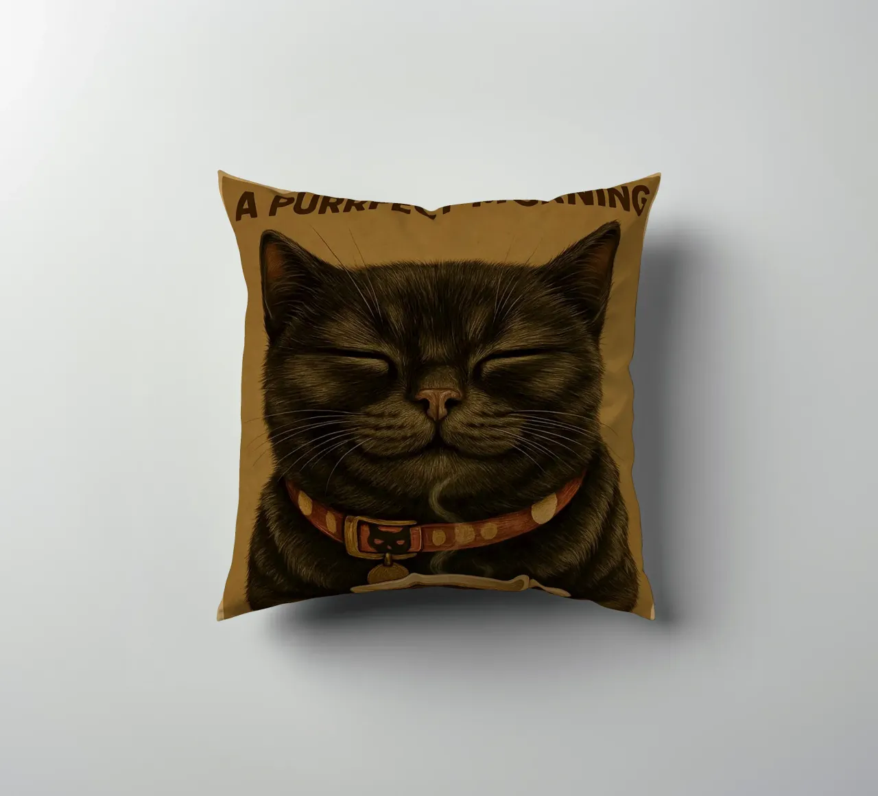 Gatto divertente Una mattina perfetta inizia con una tazza di caffè cuscino da Rawdenox