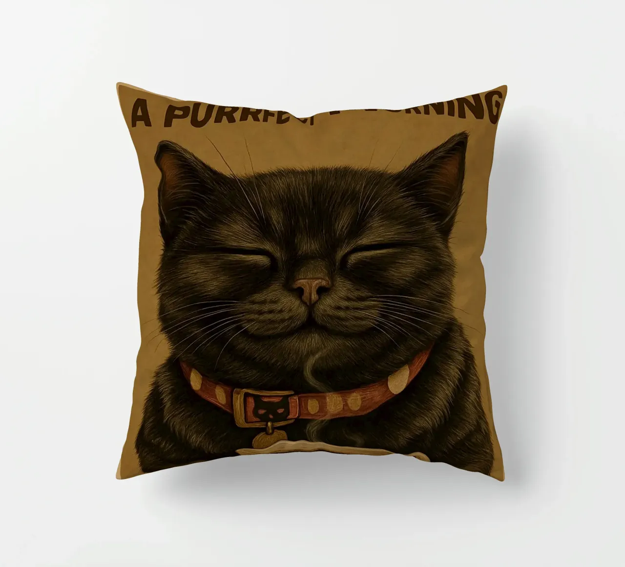 Gatto divertente Una mattina perfetta inizia con una tazza di caffè cuscino da Rawdenox