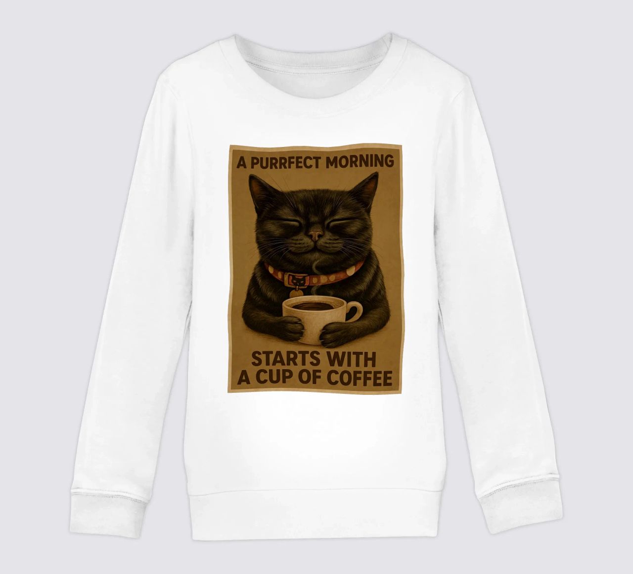 Gatto divertente Una mattina perfetta inizia con una tazza di caffè felpa bambino da Rawdenox