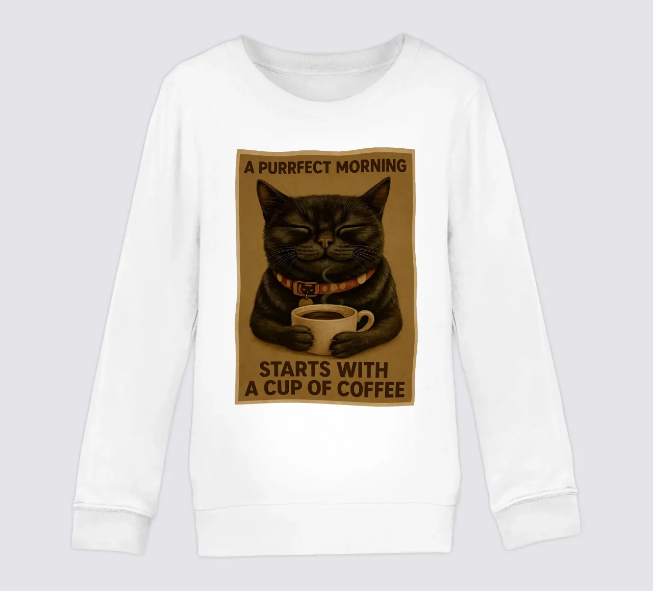 Funny Cat A Purrfect Morning Starts With A Cup Op Coffee kids sweatshirt by Rawdenox
