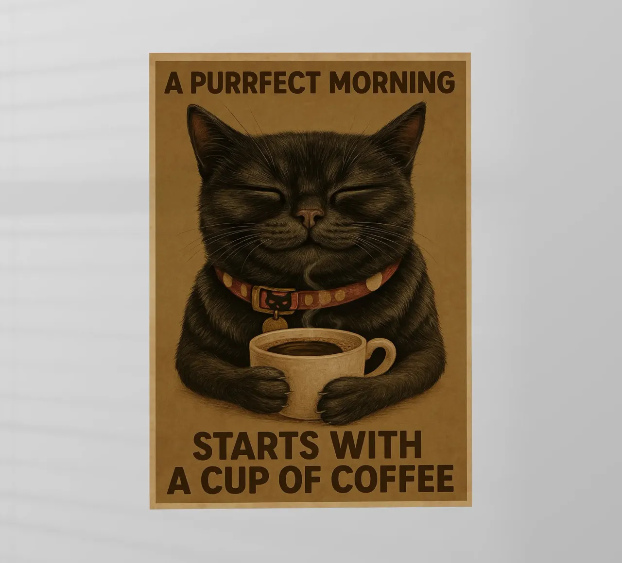 Grappige Kat Een perfecte ochtend begint met een kopje koffie backlit folie van Rawdenox