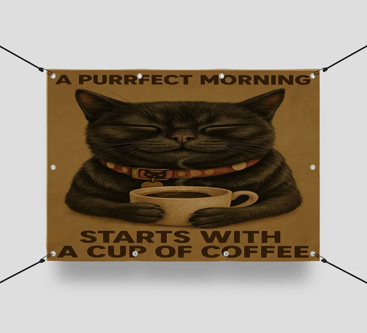 Grappige Kat Een perfecte ochtend begint met een kopje koffie pvc-zeil van Rawdenox