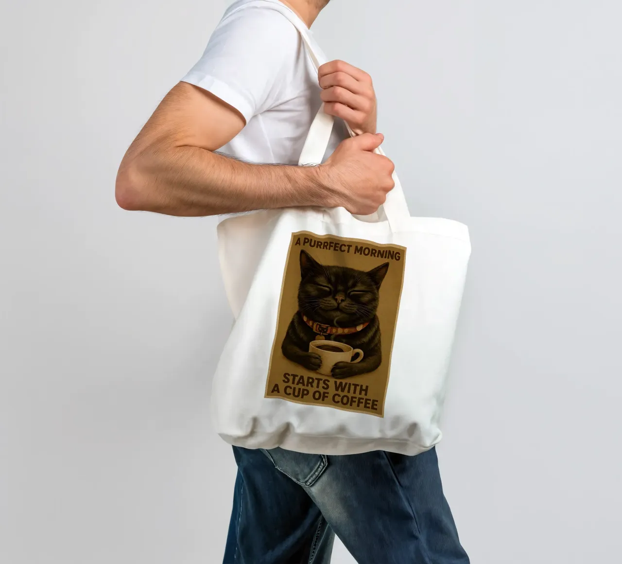 Gato divertido Una mañana perfecta empieza con una taza de café tote bag de Rawdenox