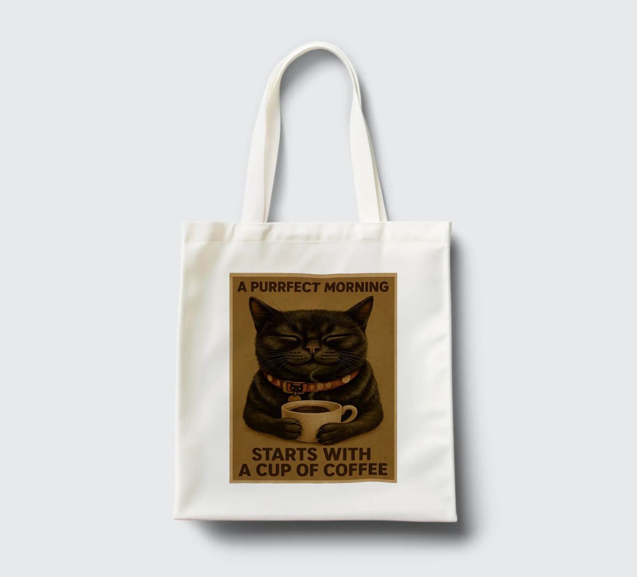Gatto divertente Una mattina perfetta inizia con una tazza di caffè borsa in juta da Rawdenox