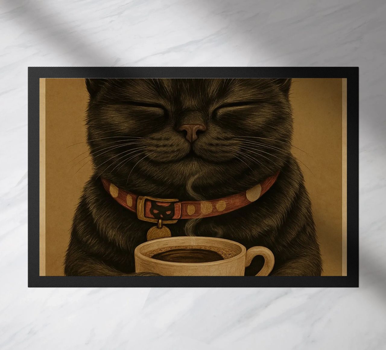 Gatto divertente Una mattina perfetta inizia con una tazza di caffè zerbino da Rawdenox