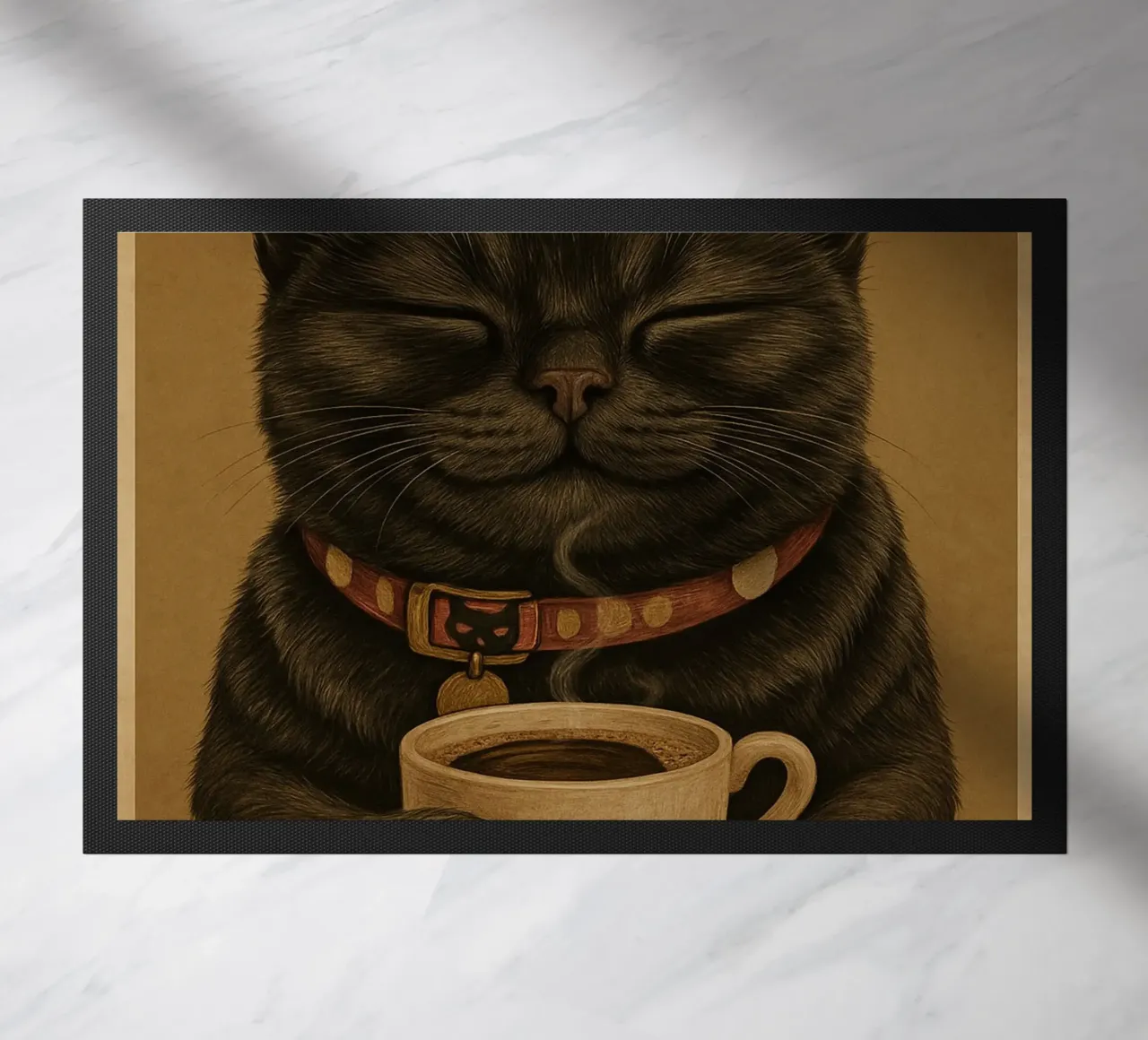 Funny Cat A Purrfect Morning Starts With A Cup Op Coffee paillasson de Rawdenox