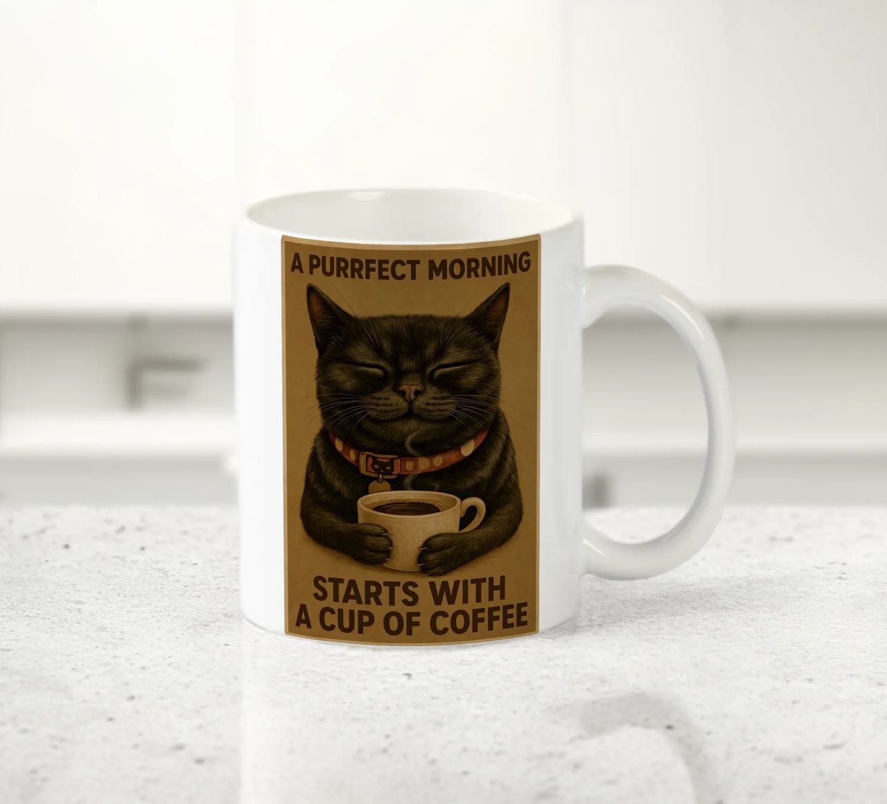 Gatto divertente Una mattina perfetta inizia con una tazza di caffè tazza in ceramica da Rawdenox