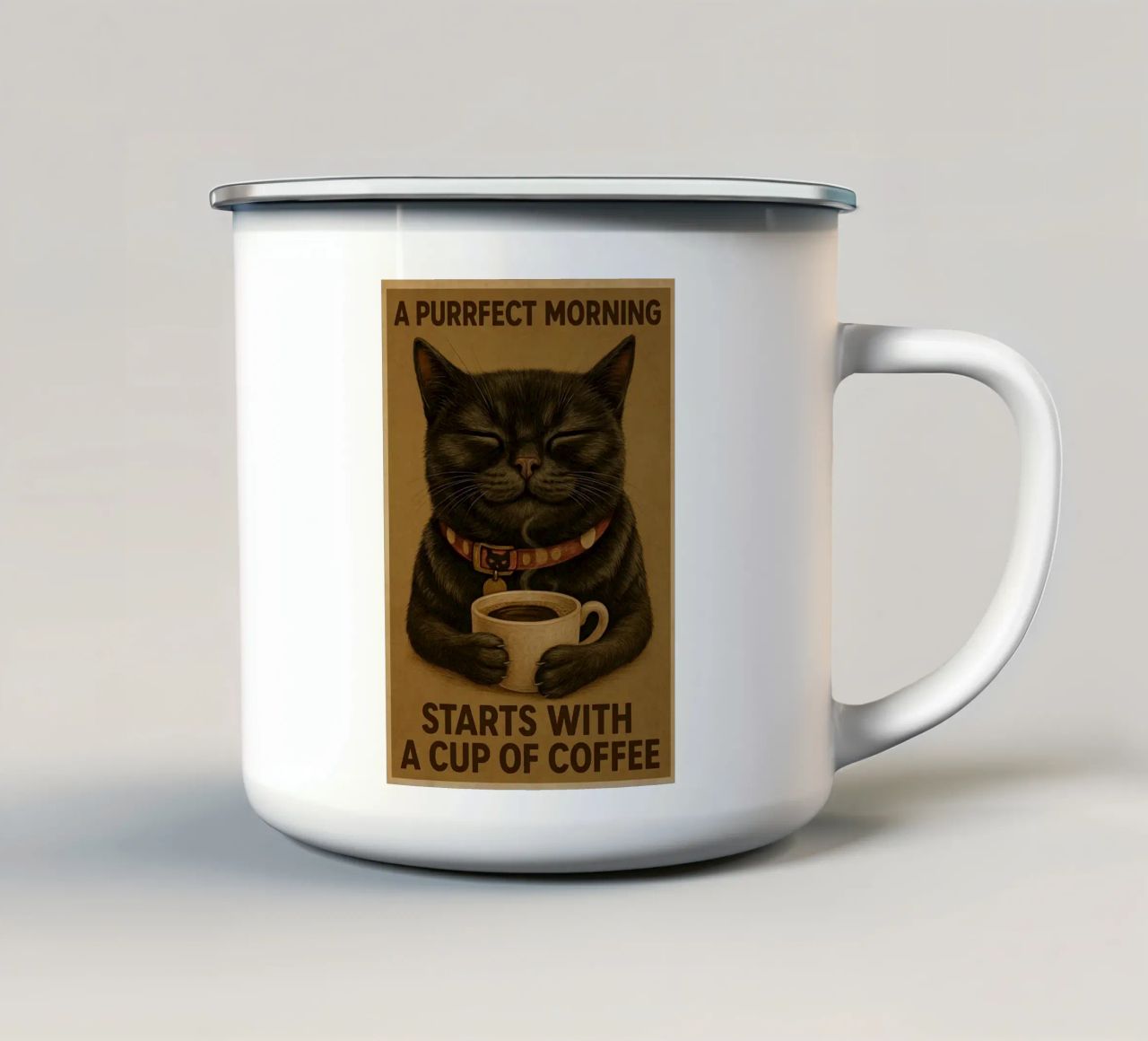 Gatto divertente Una mattina perfetta inizia con una tazza di caffè tazza in smalto da Rawdenox