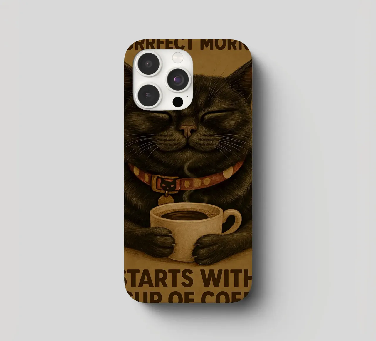 Gatto divertente Una mattina perfetta inizia con una tazza di caffè cover iphone da Rawdenox