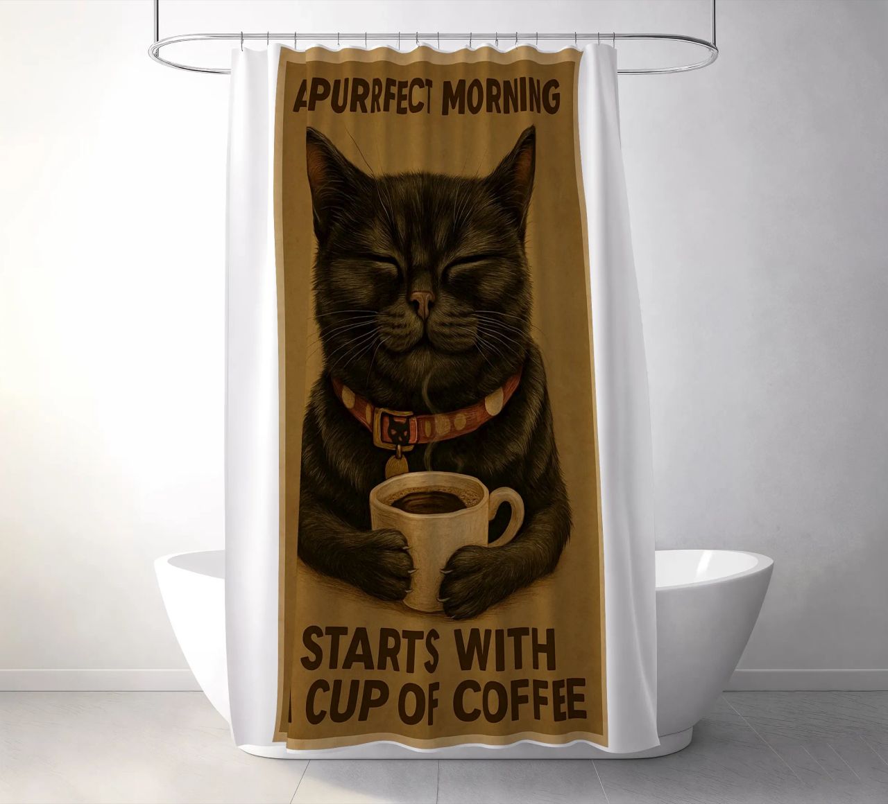 Gatto divertente Una mattina perfetta inizia con una tazza di caffè tenda da doccia da Rawdenox