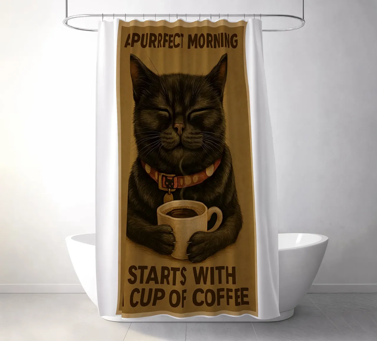Gatto divertente Una mattina perfetta inizia con una tazza di caffè tenda da doccia da Rawdenox