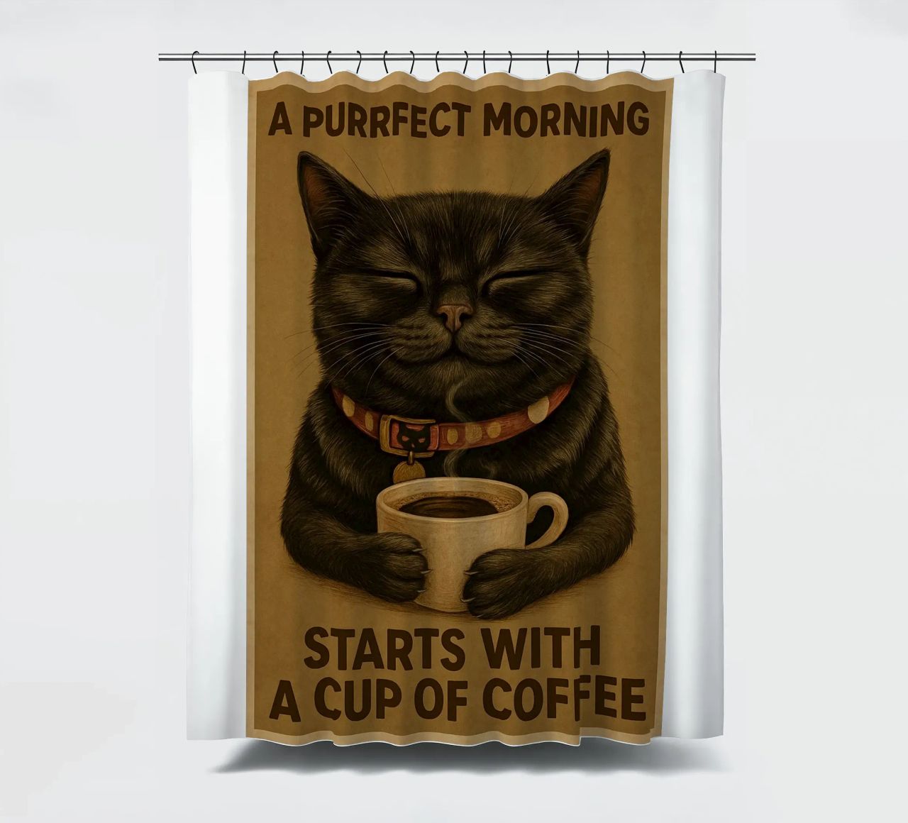 Gatto divertente Una mattina perfetta inizia con una tazza di caffè tenda da doccia da Rawdenox