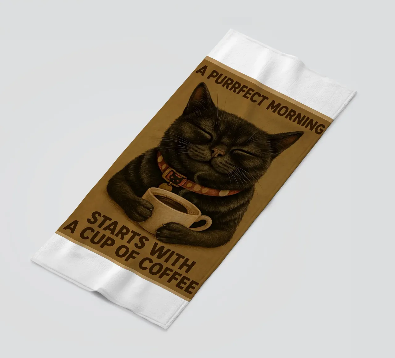 Gatto divertente Una mattina perfetta inizia con una tazza di caffè telo mare da Rawdenox