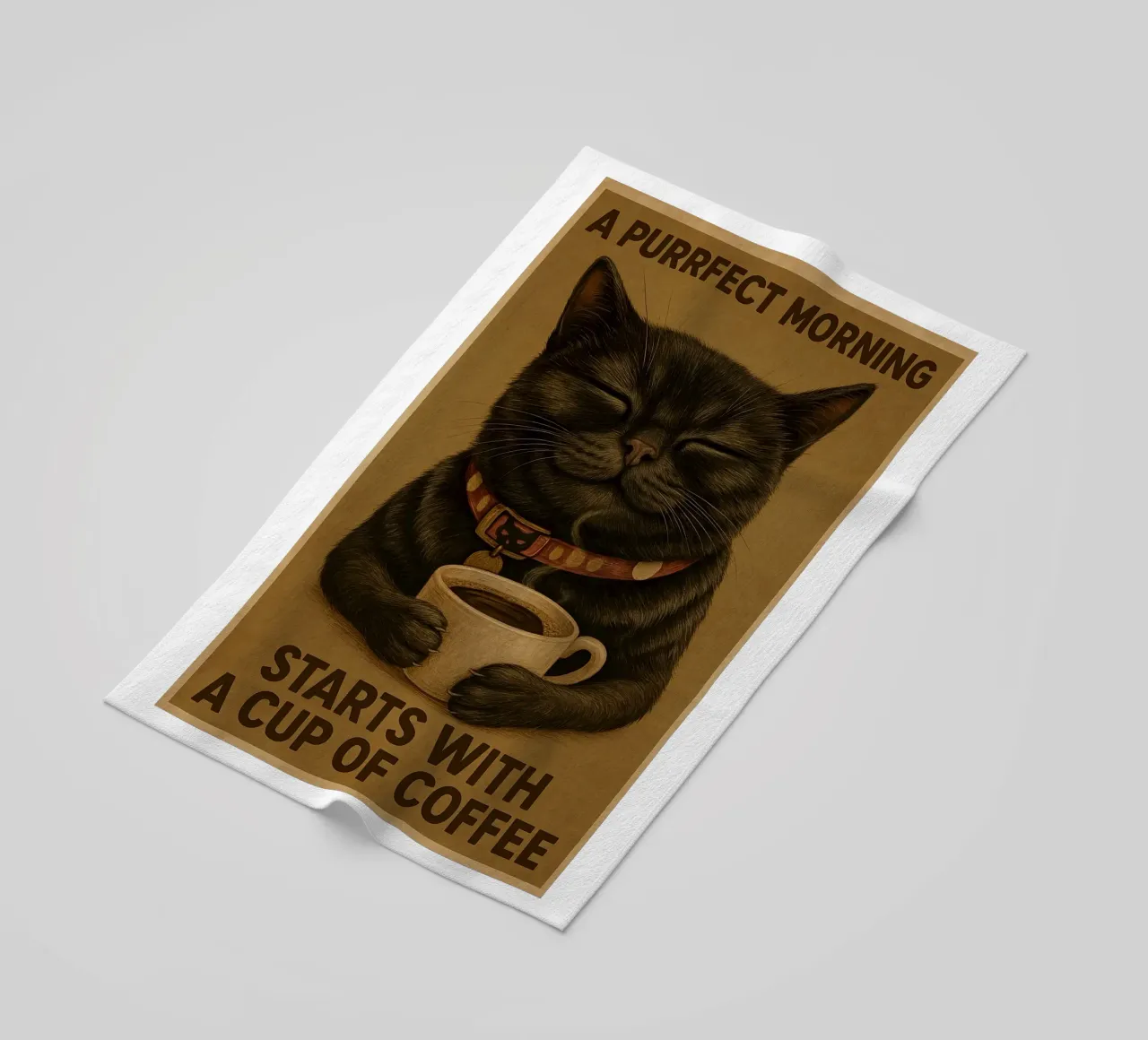 Lustige Katze Ein schnurriger Morgen beginnt mit einer Tasse Kaffee Strandtuch von Rawdenox