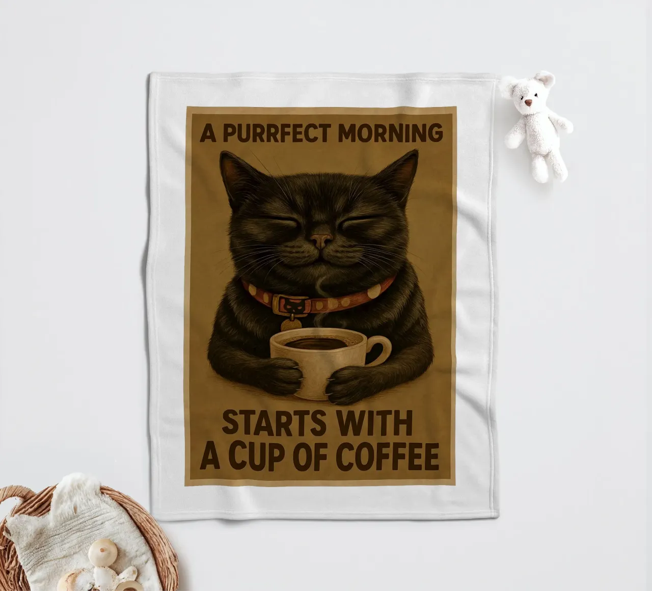 Gatto divertente Una mattina perfetta inizia con una tazza di caffè coperta in pile da Rawdenox