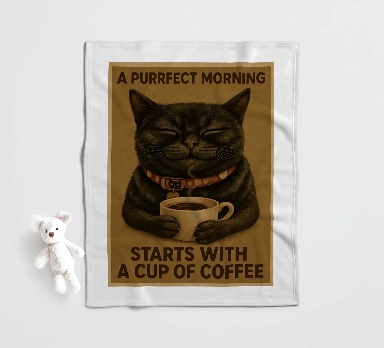 Funny Cat A Purrfect Morning Starts With A Cup Op Coffee fleece blanket by Rawdenox