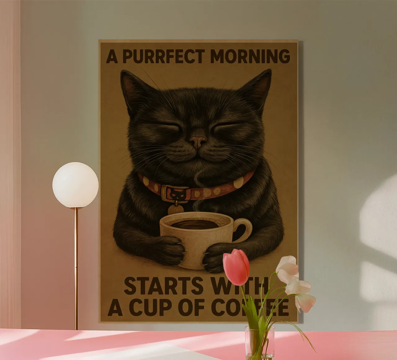 Lustige Katze Ein schnurriger Morgen beginnt mit einer Tasse Kaffee Acryl-Glas von Rawdenox