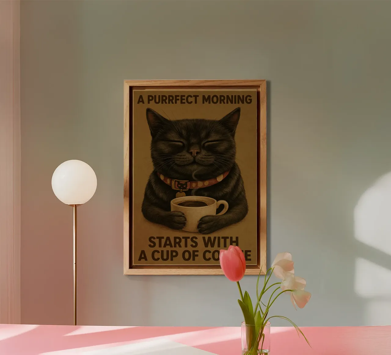 Gatto divertente Una mattina perfetta inizia con una tazza di caffè alluminio dibond da Rawdenox