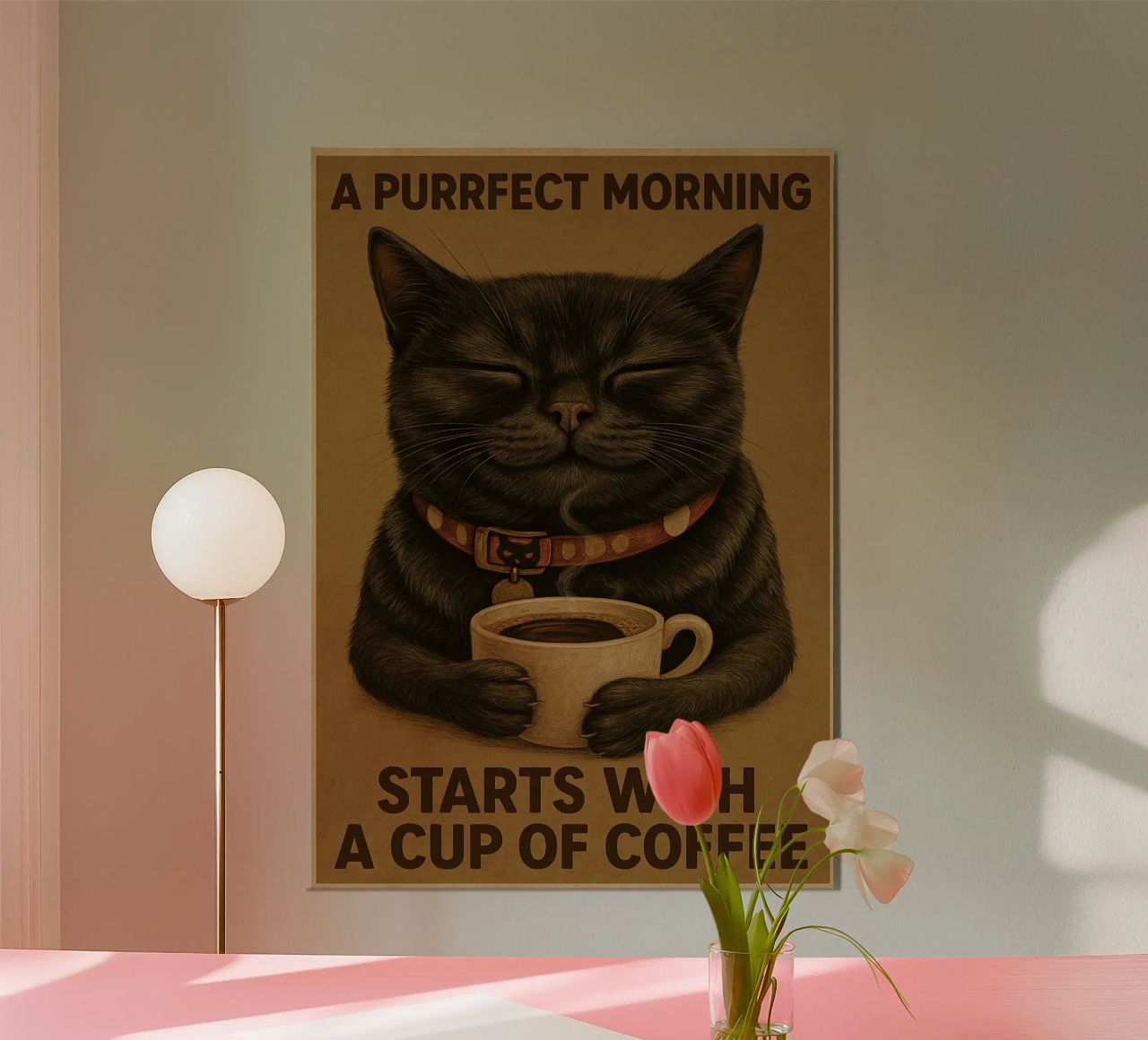 Gatto divertente Una mattina perfetta inizia con una tazza di caffè alluminio dibond da Rawdenox