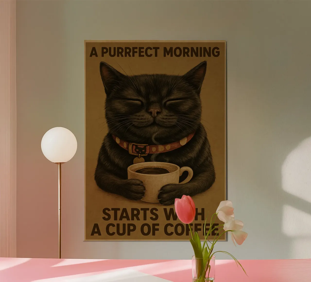 Gatto divertente Una mattina perfetta inizia con una tazza di caffè alluminio dibond da Rawdenox