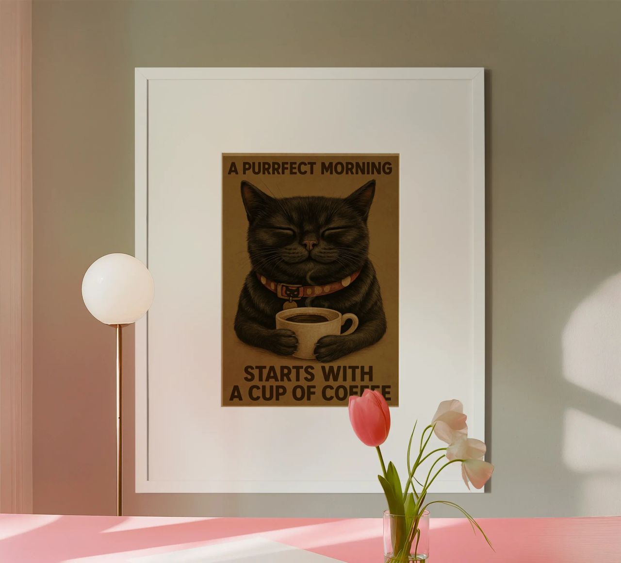 Gatto divertente Una mattina perfetta inizia con una tazza di caffè poster da Rawdenox