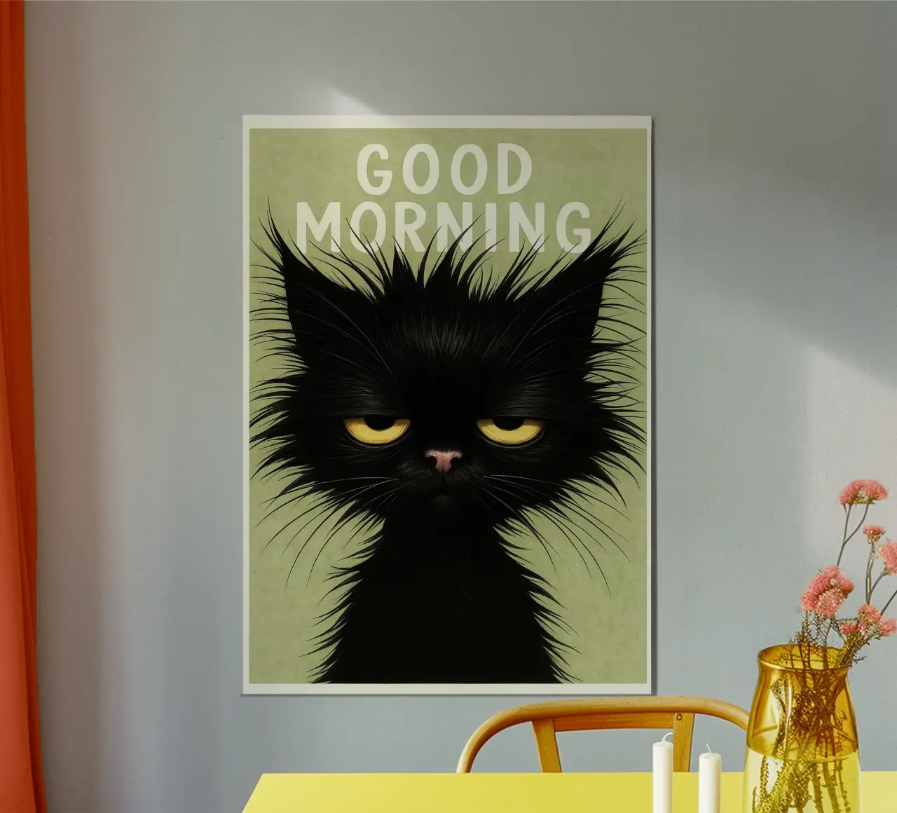 Divertente faccia da gatto mattutino carta hahnemühle da Rawdenox