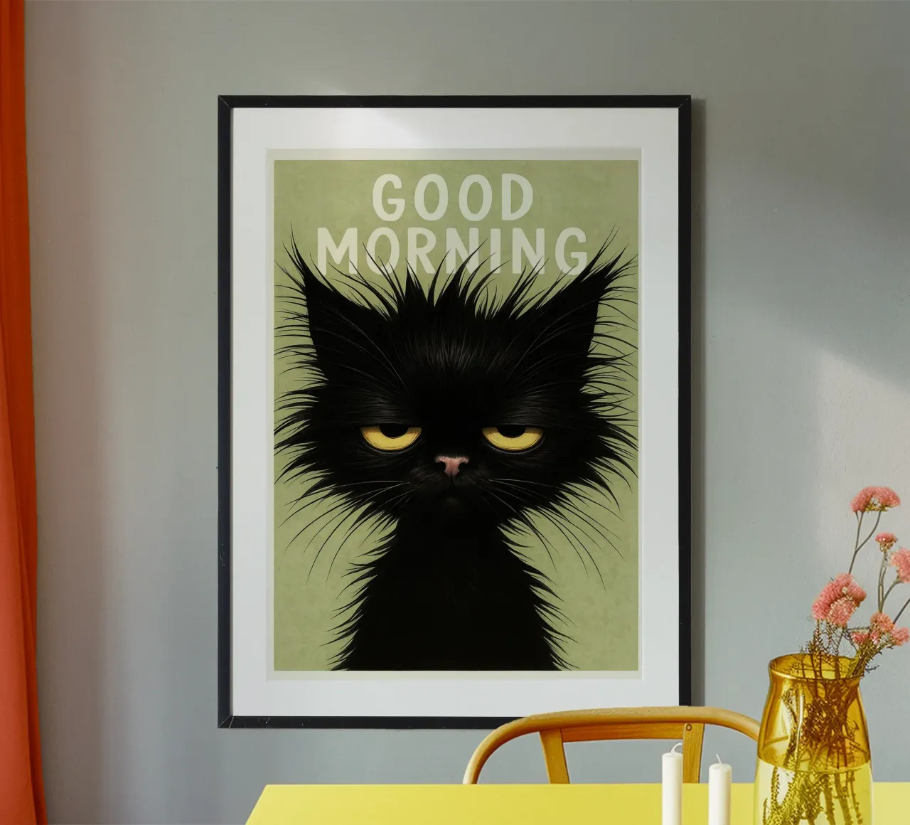 Divertente faccia da gatto mattutino carta hahnemühle da Rawdenox