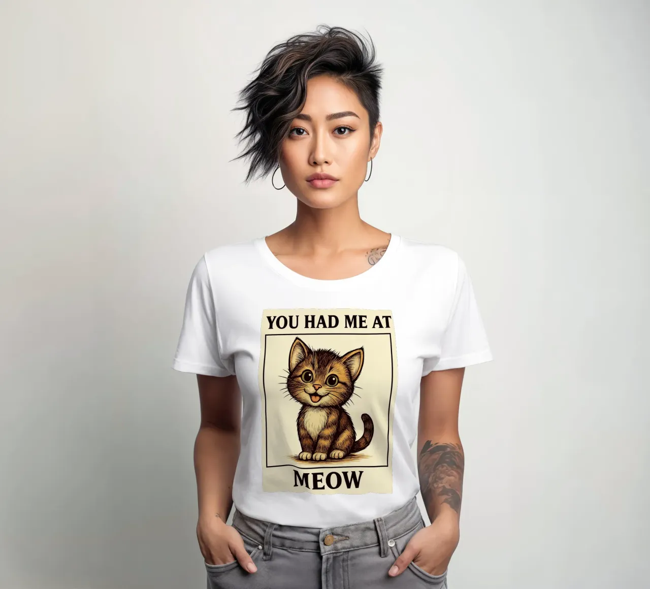 Funny Cat You Had Me At Meow t-shirt ajusté pour femmes de Rawdenox