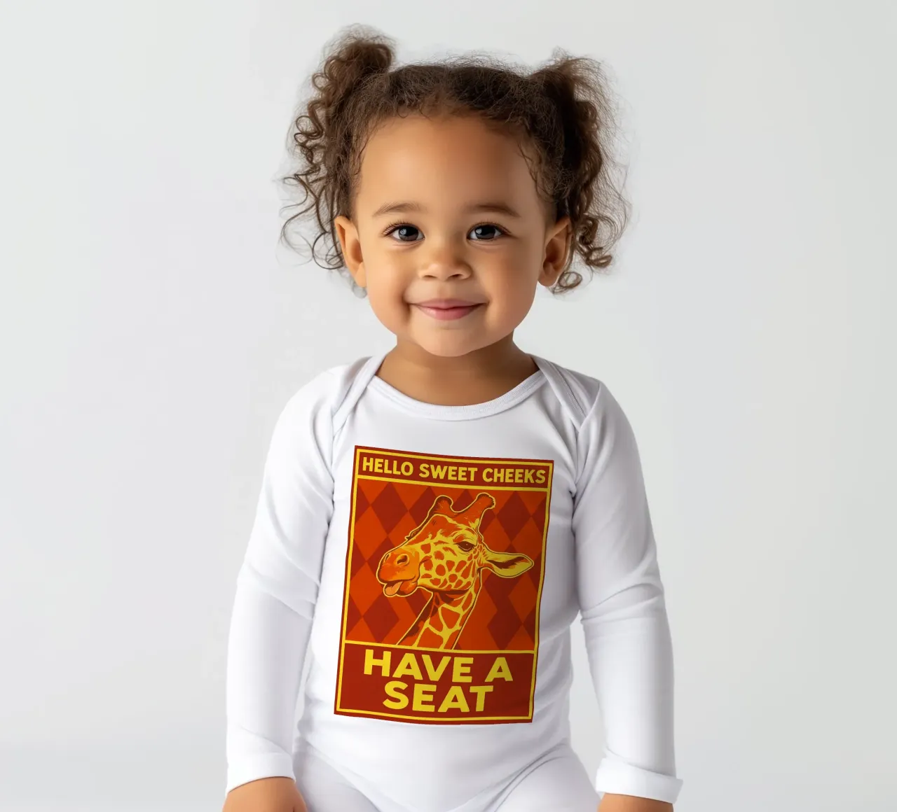 Hello Sweet Cheeks Giraffe long-sleeve baby romper by Rawdenox