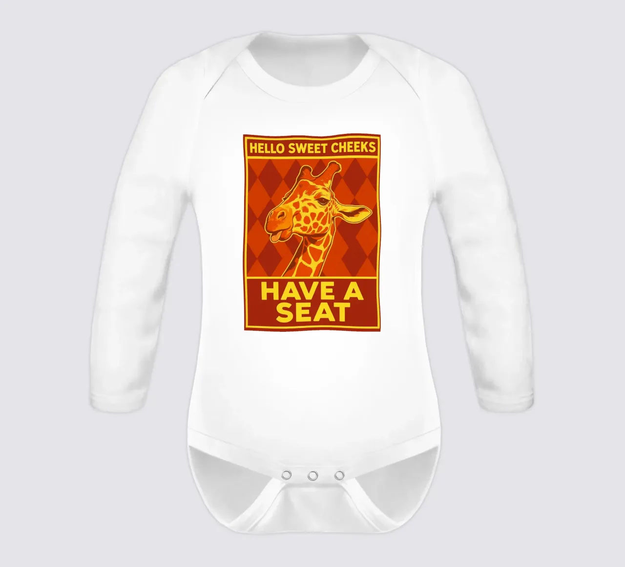 Hello Sweet Cheeks Giraffe long-sleeve baby romper by Rawdenox