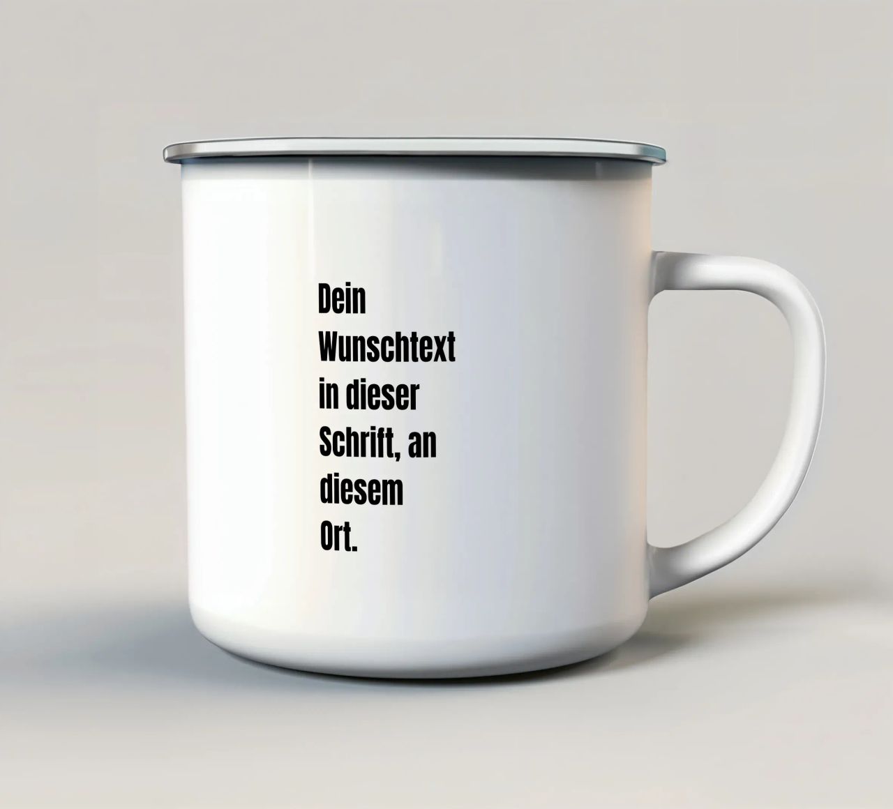 Wunschtext in schwarz weiß Emaille Tasse von WORTSPIEL
